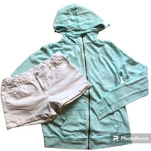 Girls Outfit Knit Sweater Sweatshirt Denim Shorts 5!Pockets Size 16 Aqua